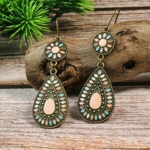 PASTEL EARRINGS copper boho pastel multicolor drop pear shape earrings